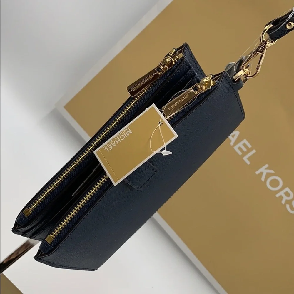 MICHAEL KORS LG DOUBLE ZIP WRISTLET NAVY